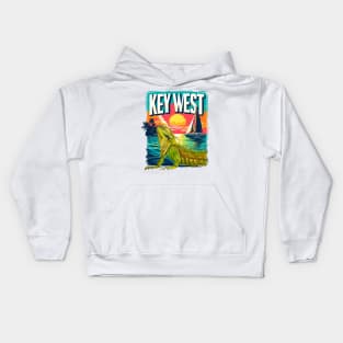 Key West Vibes with Iguana in the foreground. - WelshDesigns Kids Hoodie